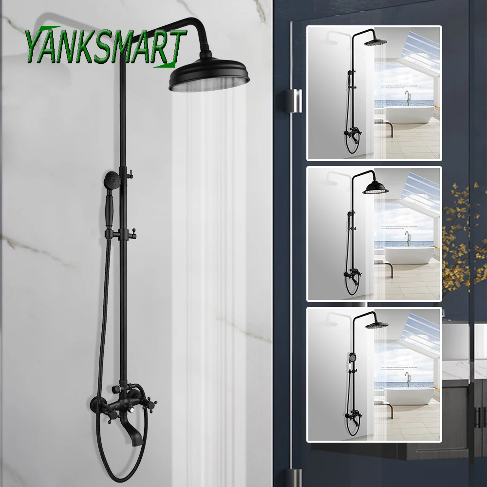 

YANKSMART Matte Black Bathroom Shower Faucet Set Wall Mounted With Handheld Sprayer Bathtub Shower Mixer Faucets Combo Kit