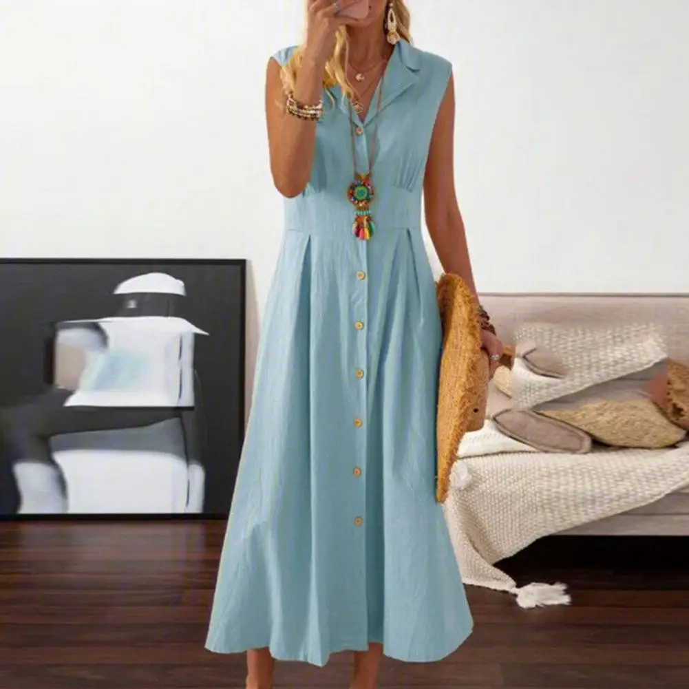 Summer Lapel V-neck Sleeveless Shirt Dress High-Waist Single Breasted Waist Tight Solid Color Midi Dress Workwear
Summer Lapel V-neck Sleeveless Shirt Dress High-Waist Single Breasted Waist Tight Solid Color Midi Dress Workwear