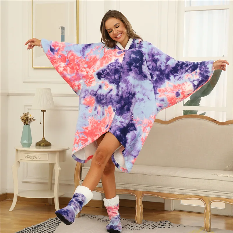 Flannel Nightgown Robe Print Tie-Dyed Sleep Dress Long Bat Sleeves Nightwear Loose Hood Thickened Winter Home Dress Kimono
Flannel Nightgown Robe Print Tie-Dyed Sleep Dress Long Bat Sleeves Nightwear Loose Hood Thickened Winter Home Dress Kimono