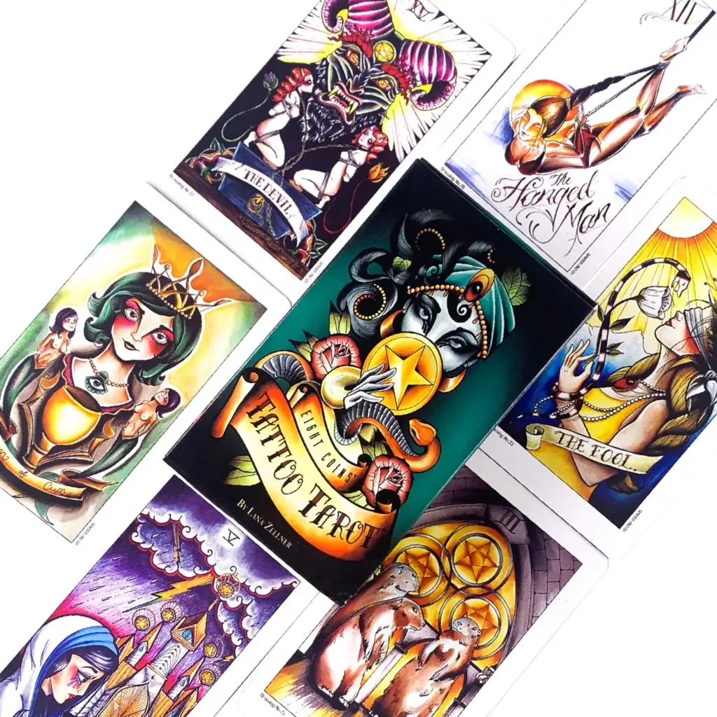 Eight Coins Tatoo Tarot Deck Cards Games Oracle Playing Card Famliy Game Playing Card 18 Fun Classic Fate Boardgame Altar
Eight Coins Tatoo Tarot Deck Cards Games Oracle Playing Card Famliy Game Playing Card 18 Fun Classic Fate Boardgame Altar