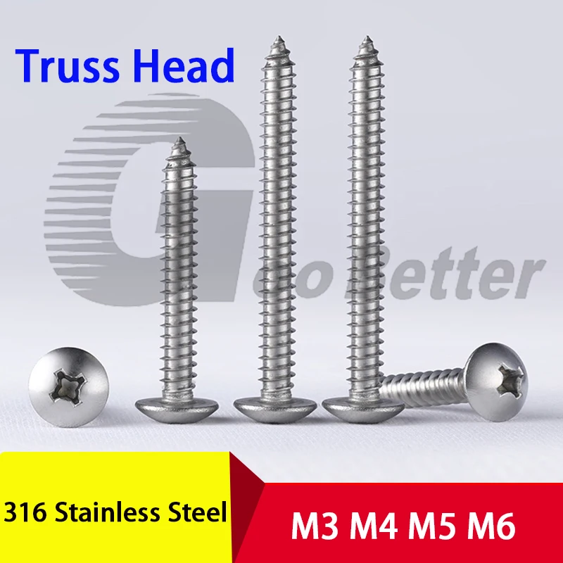A4 316 Stainless Steel Phillips Truss Head Self-tapping Screws M3 M4 M5 M6 Cross Mushroom Head Wood Screw L=6-100mm
A4 316 Stainless Steel Phillips Truss Head Self-tapping Screws M3 M4 M5 M6 Cross Mushroom Head Wood Screw L=6-100mm