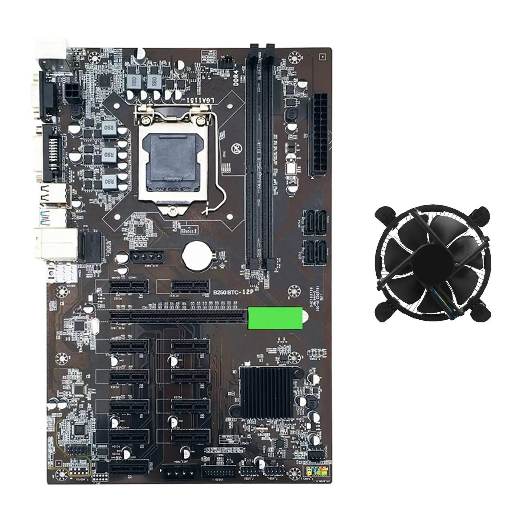 B250 BTC Mining Motherboard with CPU Cooling Fan 12XGraphics Card Slot LGA 1151 DDR4 SATA3.0 USB3.0 for BTC Miner
B250 BTC Mining Motherboard with CPU Cooling Fan 12XGraphics Card Slot LGA 1151 DDR4 SATA3.0 USB3.0 for BTC Miner