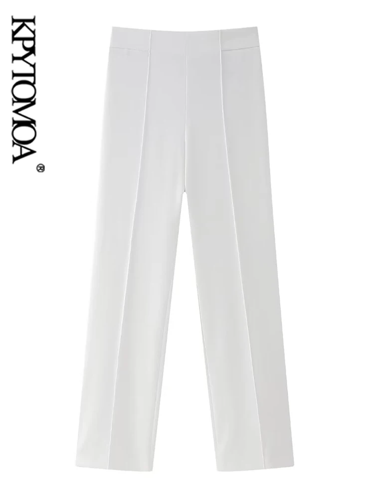

KPYTOMOA женские модные длинные прямые брюки, винтажные женские брюки с высокой талией и боковой молнией