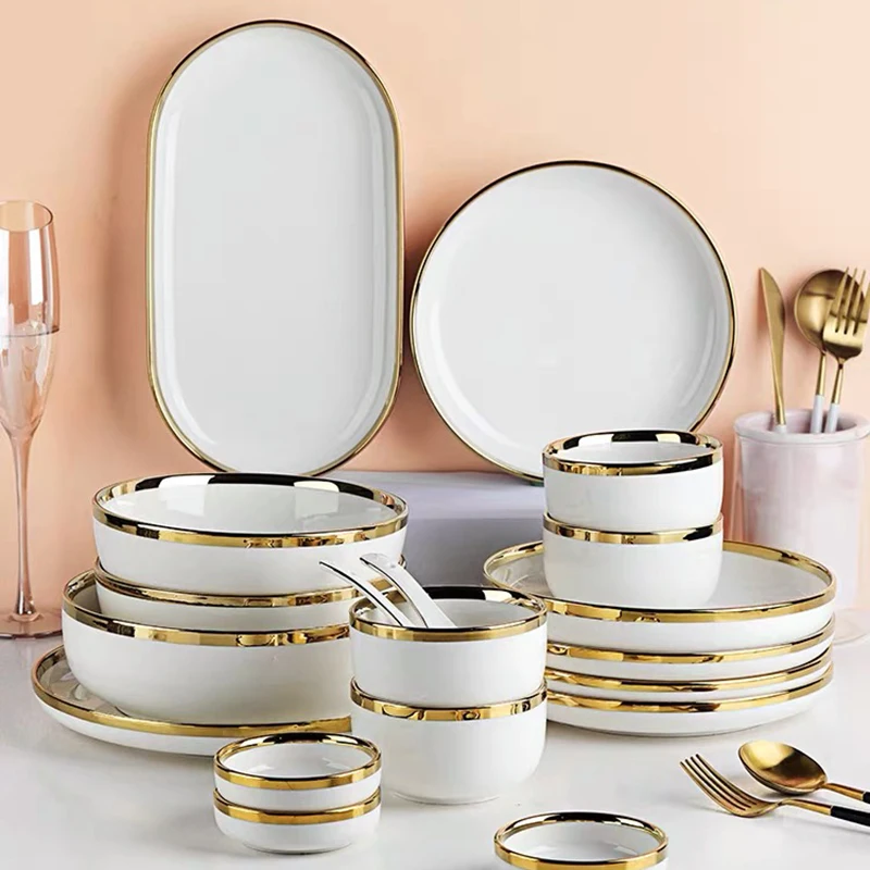 White Porcelain Plates for Food Dinner Set Dishes Salad Soup Bowl Ceramic Plates and Bowls Set Tableware Set Service for 4/6/8
White Porcelain Plates for Food Dinner Set Dishes Salad Soup Bowl Ceramic Plates and Bowls Set Tableware Set Service for 4/6/8