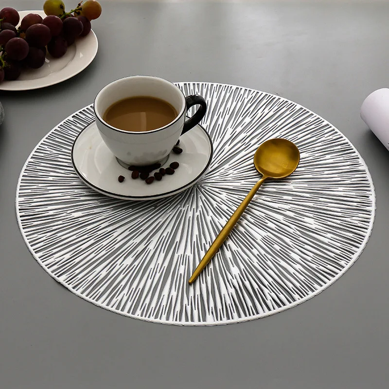 

Rectangle Round Placemats Restaurant Hollow PVC Decoration Meal Mat Anti-hot Dining Table Line Mat Steak Plate Pad Coasters