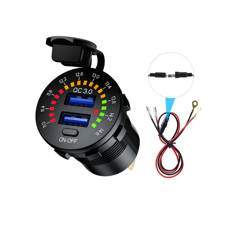 12V 24V QC 3.0 Dual USB Car Charger Waterproof 18W USB Outlet Fast Charge with LED Voltmeter ON OFF Switch Power Cable
12V 24V QC 3.0 Dual USB Car Charger Waterproof 18W USB Outlet Fast Charge with LED Voltmeter ON OFF Switch Power Cable