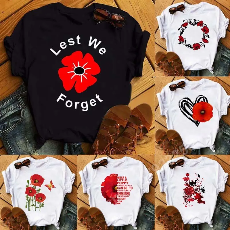 Lest We Forget Funny Red Poppy Women T-Shirts Casual Lady Clothes Short Sleeve Tees Female Harajuku Summer Top Oversized T Shirt
Lest We Forget Funny Red Poppy Women T-Shirts Casual Lady Clothes Short Sleeve Tees Female Harajuku Summer Top Oversized T Shirt