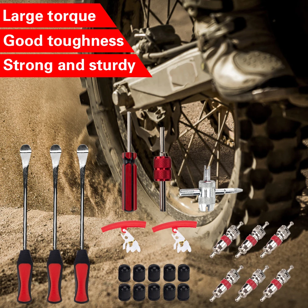 

24pcs/set Car Bike Tire Spoons Levers Red Rim Protectors Caps Cores Tools Kit Outdoor Personal Motorcycle Decoration