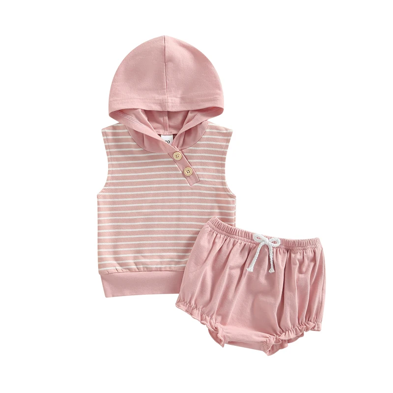 2Pcs Baby Boys Girls Outfit Summer Toddlers Button Decoration Striped Sleeveless Hooded Tops + Lace/Flanging Waistband Shorts
2Pcs Baby Boys Girls Outfit Summer Toddlers Button Decoration Striped Sleeveless Hooded Tops + Lace/Flanging Waistband Shorts