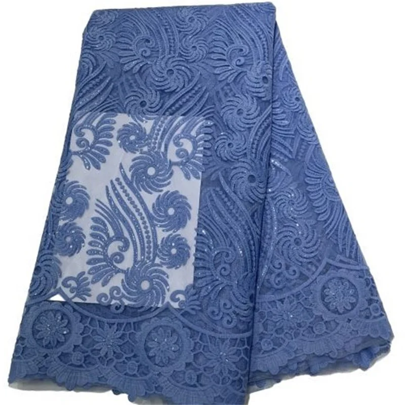 

Африканская кружевная ткань 2022 небесно-голубая Высококачественная элегантная нигерийская сетка с блестками вышитая французская Тюлевая Кружевная Ткань 5 ярдов для шитья