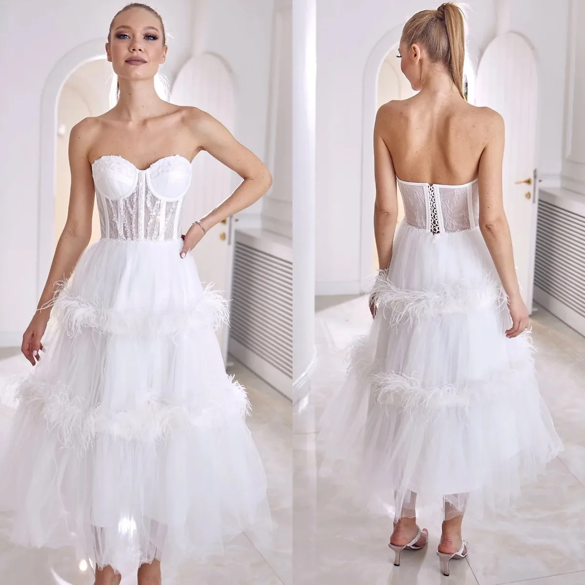 Charming White Prom Dresses Beading Feathers Sleeveless Evening Dresses Sweetheart Ankle Length Graduation Party Women Gowns
Charming White Prom Dresses Beading Feathers Sleeveless Evening Dresses Sweetheart Ankle Length Graduation Party Women Gowns