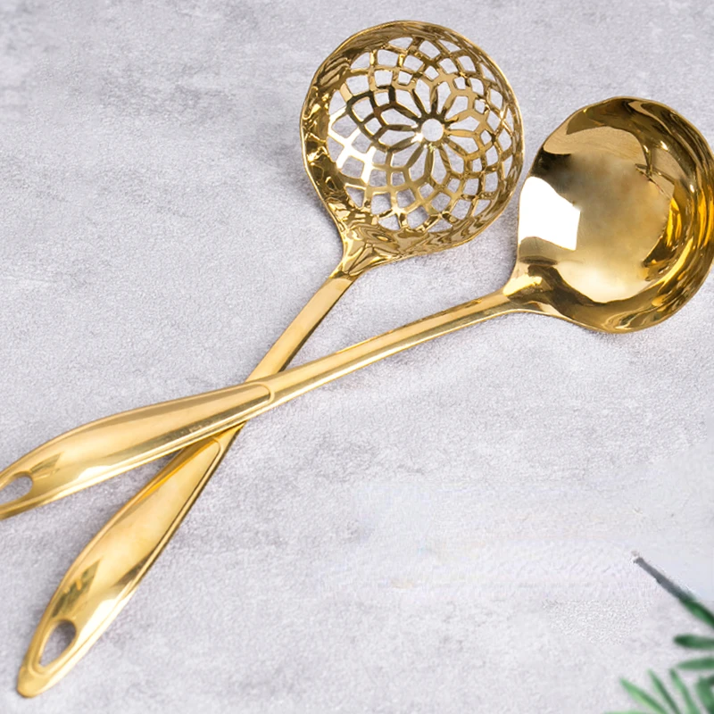 Commercial long-handled hot pot spoon stainless steel spoon colander golden two-in-one set large soup spoon kitchen accessories
Commercial long-handled hot pot spoon stainless steel spoon colander golden two-in-one set large soup spoon kitchen accessories