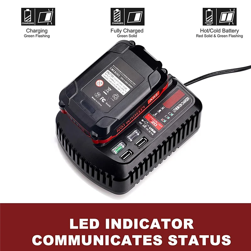 CMCB104 Battery Charger for 20V V20 Max Lithium-Ion Battery CMCB202 CMCB204 CMCB209 CMCB206,US Plug
CMCB104 Battery Charger for 20V V20 Max Lithium-Ion Battery CMCB202 CMCB204 CMCB209 CMCB206,US Plug