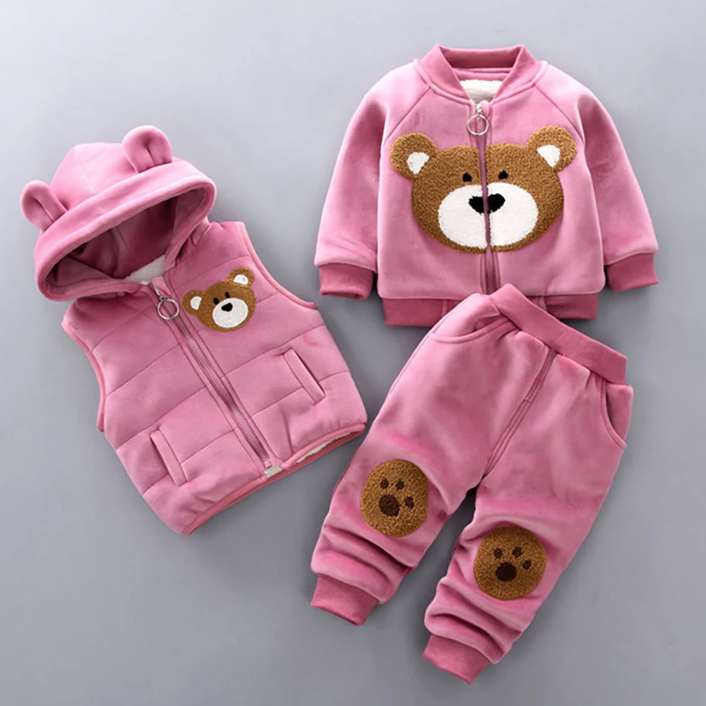 Autumn Winter Baby Boys Clothes Sets Thick Wool Cartoon Bear Jacket Vest Pants 3Pcs Cotton Sport Suit For Girls Warm Outfits
Autumn Winter Baby Boys Clothes Sets Thick Wool Cartoon Bear Jacket Vest Pants 3Pcs Cotton Sport Suit For Girls Warm Outfits