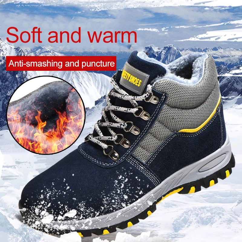 

Winter Safety Work Boots Steel Toe Working Men Boots Warm Add Velvet Cold Protective Non Slip Anti Smashing Puncture Proof Shoes