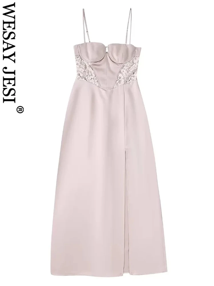WESAY JESI Elegant Wrap Bra Sling Dress Slim Fit Sexy Lace Hollow Solid Color Leather Pink Party Club Slit Dress Women Summer
WESAY JESI Elegant Wrap Bra Sling Dress Slim Fit Sexy Lace Hollow Solid Color Leather Pink Party Club Slit Dress Women Summer