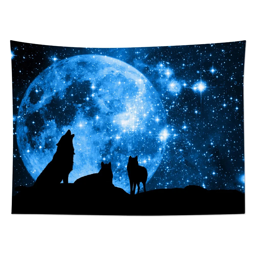 

Wolf Tapestry Blue Starry Sky Full Moon Wall Hanging Wild Animal Wolves Tapestries for Bedroom Living Room Dorm Party Wall Decor