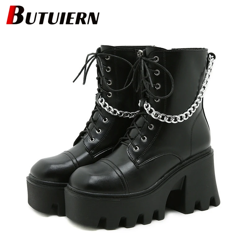 Winter Fashion Leather Lace Up Chain Platform Square Heel Booties Women's Fashion Show Ankle Boots Botas Mujer Invierno
Winter Fashion Leather Lace Up Chain Platform Square Heel Booties Women's Fashion Show Ankle Boots Botas Mujer Invierno