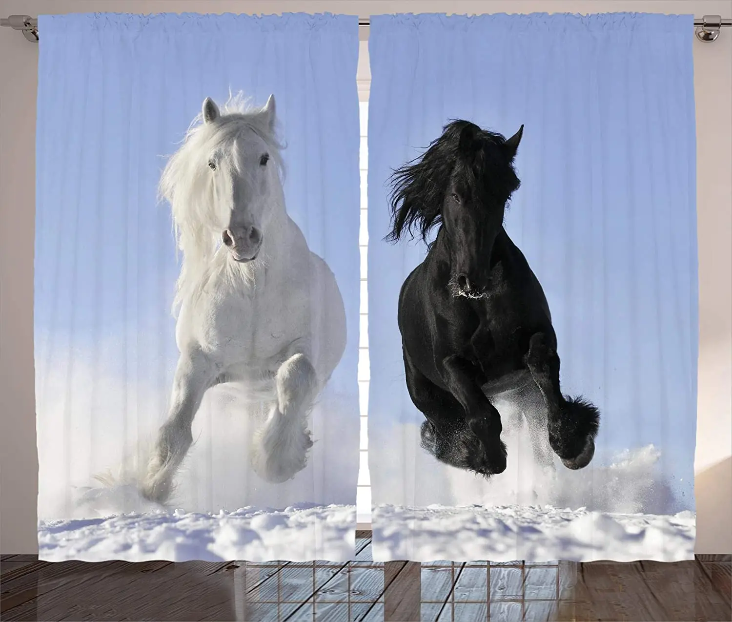 Horses Curtains Competing Racing Black and White Horses on Snow and Evil Mythical Symbolic Living Room Bedroom Window Drapes
Horses Curtains Competing Racing Black and White Horses on Snow and Evil Mythical Symbolic Living Room Bedroom Window Drapes