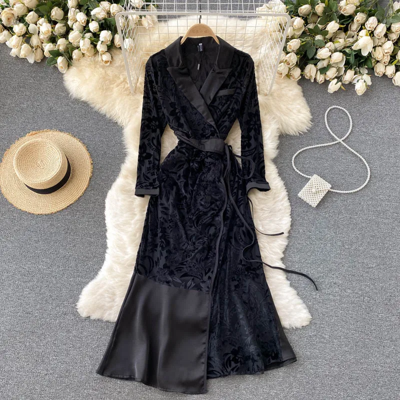 New Spring Autumn Women Long Sleeve Dress High Waist Suit Collar Design Irregular Ultra Long Black Fishtail Dress Lady
New Spring Autumn Women Long Sleeve Dress High Waist Suit Collar Design Irregular Ultra Long Black Fishtail Dress Lady