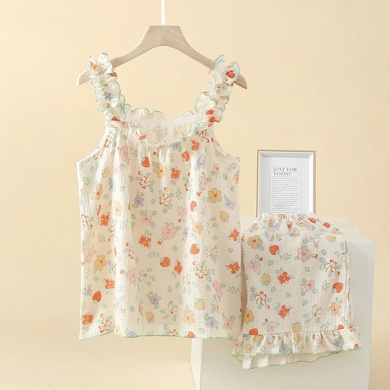 1 New Summer Women's Pajama Suit 100% Cotton Crepe Lace Suspenders+Shorts Thin Cute Home Clothes 2-piece Set Sleepwear Pajamas
1 New Summer Women's Pajama Suit 100% Cotton Crepe Lace Suspenders+Shorts Thin Cute Home Clothes 2-piece Set Sleepwear Pajamas