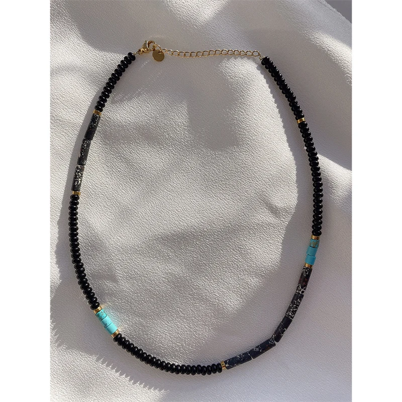 

Женское Ожерелье из бирюзы, ожерелье из натуральных камней и бусин, Позолоченное колье 14 карат в стиле бохо