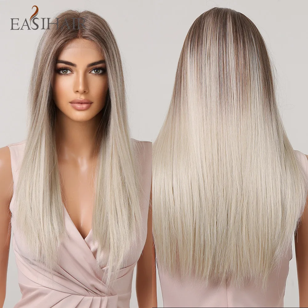 EASIHAIR Ombre Brown Platinum Blonde Lace Front Synthetic Wigs with Baby Hair Long Silky Straight Lace Wigs Heat Resistant Fiber
EASIHAIR Ombre Brown Platinum Blonde Lace Front Synthetic Wigs with Baby Hair Long Silky Straight Lace Wigs Heat Resistant Fiber