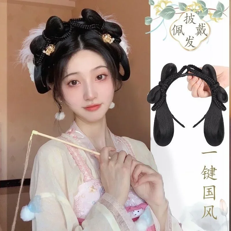 Antique Hanfu Black Bun Wig Hoop Chinese Ancient Style Lazy Women Hair Hoop, Use In Traditional Costume Design For Women & Girls
Antique Hanfu Black Bun Wig Hoop Chinese Ancient Style Lazy Women Hair Hoop, Use In Traditional Costume Design For Women & Girls