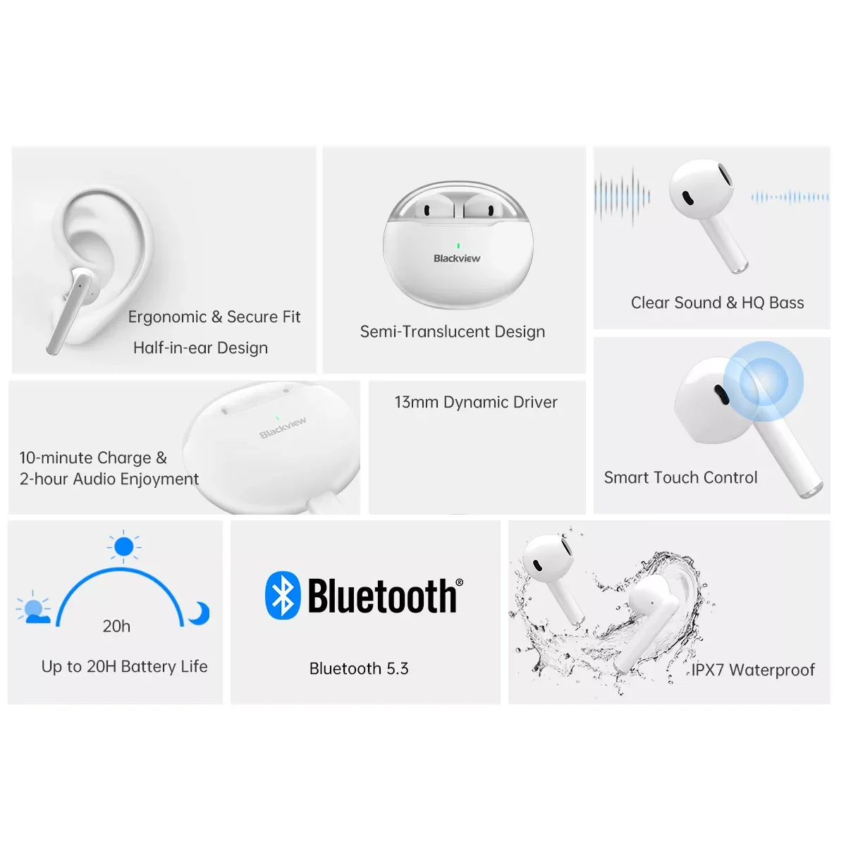2023 Blackview Heasets AirBuds 6 Bluetooth 5.3 Headset TWS Wireless Earphones Touch Control Headphone With Microphone audifonos
2023 Blackview Heasets AirBuds 6 Bluetooth 5.3 Headset TWS Wireless Earphones Touch Control Headphone With Microphone audifonos