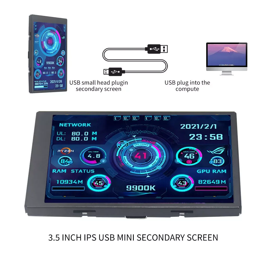 3.5 Inch IPS Type-C Secondary Screen Computer CPU GPU RAM HDD MonitorUSB Display For Freely AIDA64 mini monitor IPS viewingangle
3.5 Inch IPS Type-C Secondary Screen Computer CPU GPU RAM HDD MonitorUSB Display For Freely AIDA64 mini monitor IPS viewingangle