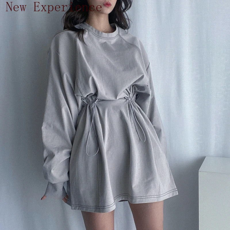 2021 New Korean Basic Drawstring Waist Dress Loose Casual Slim Solid Color Long Sleeve Mini Dress Women's Streetwear Fashion
2021 New Korean Basic Drawstring Waist Dress Loose Casual Slim Solid Color Long Sleeve Mini Dress Women's Streetwear Fashion