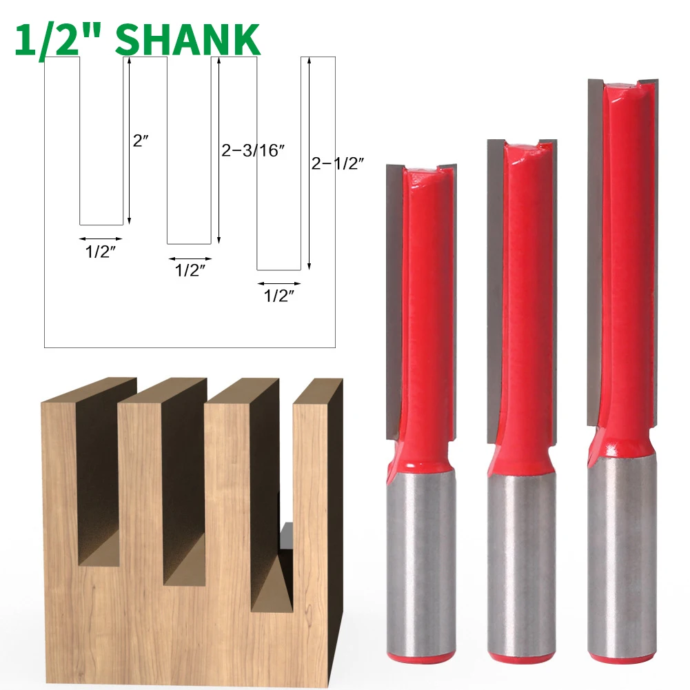 

1PC 1/2" 12.7MM Shank Milling Cutter Wood Carving Straight Dado Router Bit 2-1/2" Length Woodworking Cutter Wood Cutting Tools