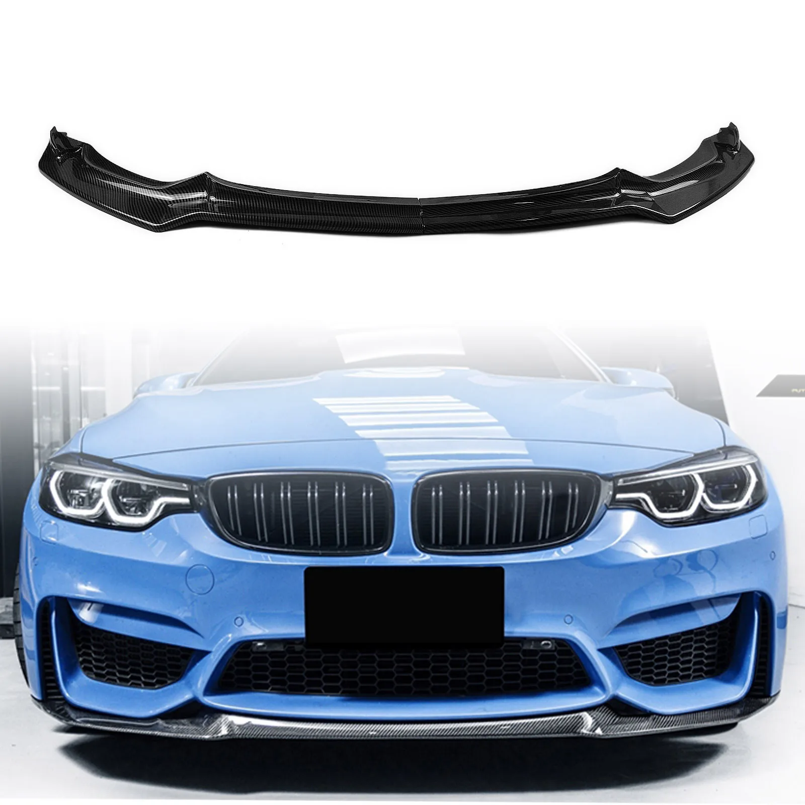 

For BMW F80 M3 F82 F83 M4 2015-2020 Car Front Bumper Spoiler Lip Carbon Fiber Look ABS Lower Body Kit Splitter Guard Plate Blade