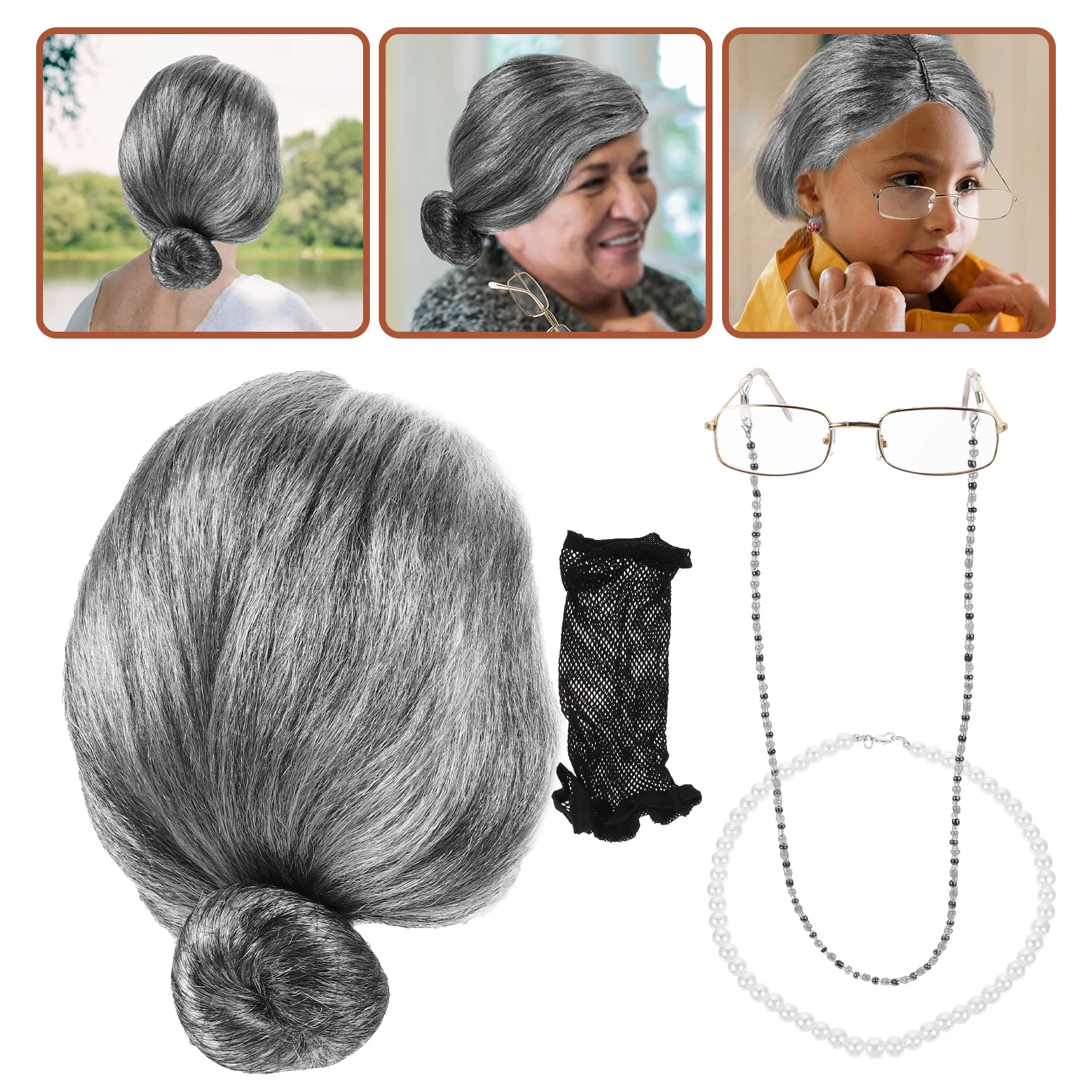 Granny Set Grey Wigs Old Lady Costume Women Cosplay Pearl Necklace Grandma Kids Fancy Dress
Granny Set Grey Wigs Old Lady Costume Women Cosplay Pearl Necklace Grandma Kids Fancy Dress