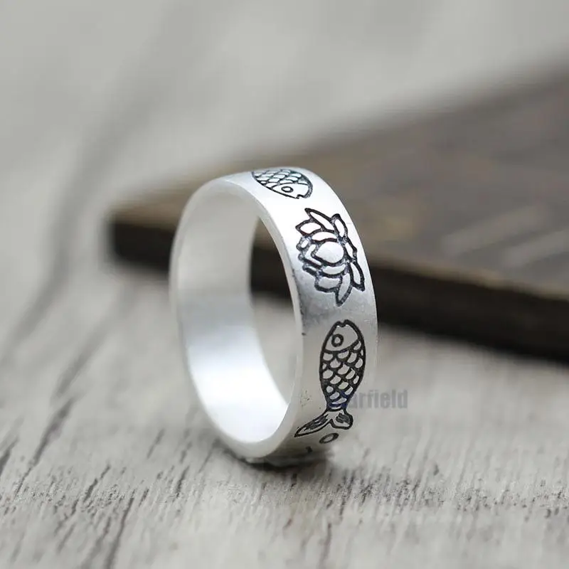 S990 Sterling Silver Jewelry Personality Small Fish Lotus Ring Couple Rings Retro Thai Silver Art Index Finger Ring
S990 Sterling Silver Jewelry Personality Small Fish Lotus Ring Couple Rings Retro Thai Silver Art Index Finger Ring
