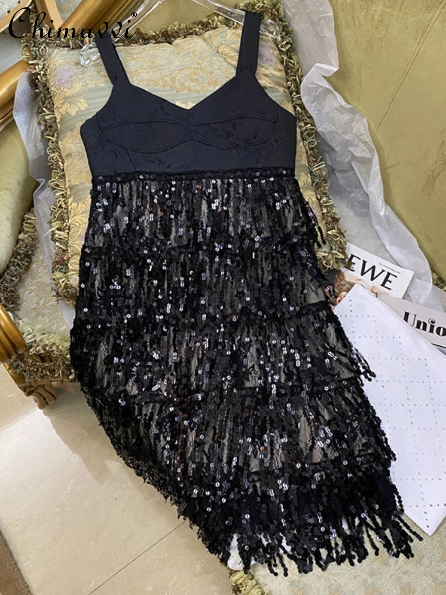 2022 Summer Solid Color All-Matching Tassels Slim-Fit Dress for Female Fashion Sequins Lace Camisole Short Dress Ladies
2022 Summer Solid Color All-Matching Tassels Slim-Fit Dress for Female Fashion Sequins Lace Camisole Short Dress Ladies