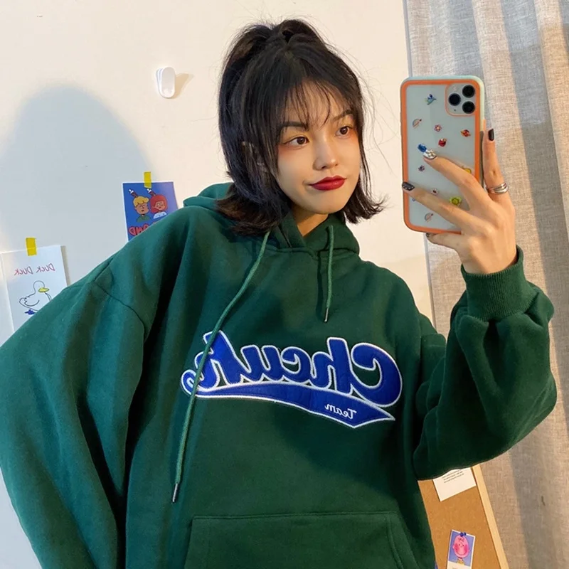 Embroidery Letter Hooded Sweatshirt For Women Vintage Casual Loose Long Sleeve Pullovers Top Streetwear Winter Oversized Hoodies
Embroidery Letter Hooded Sweatshirt For Women Vintage Casual Loose Long Sleeve Pullovers Top Streetwear Winter Oversized Hoodies