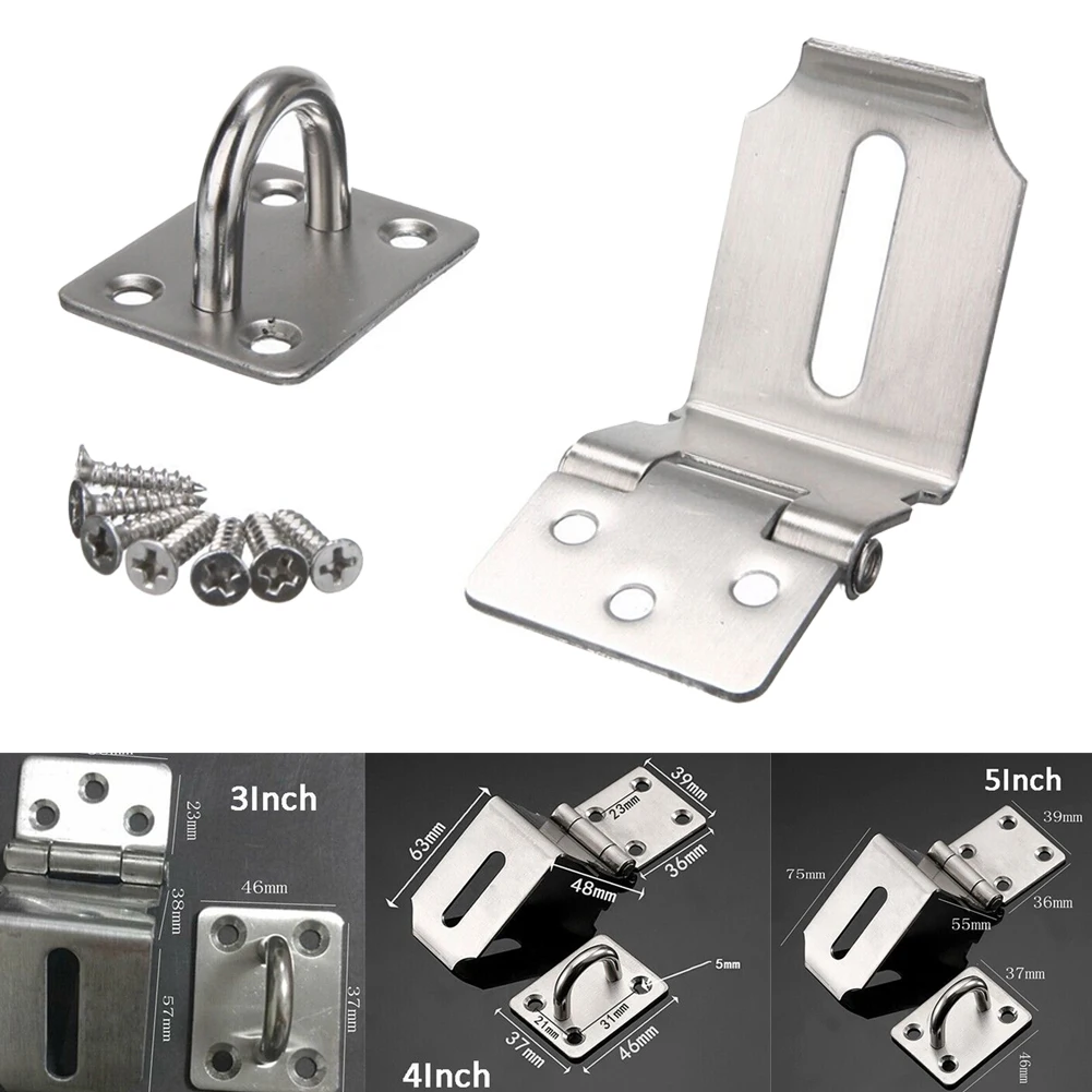 

90 Degree Right Angle Shed Gate Latch Stainless Steel Padlock Hasp Door Clasp Lock Home Burglar-proof Bolt Door Buckle Screws