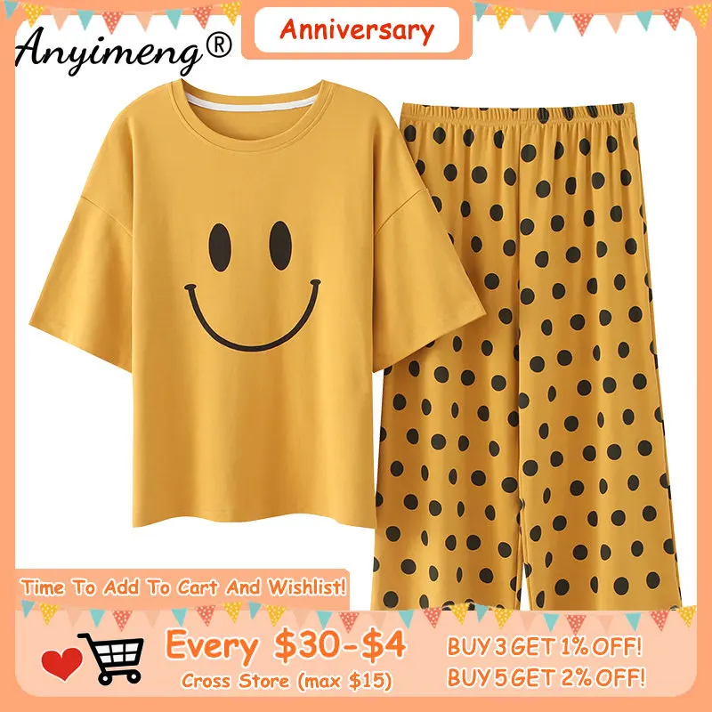 New Short Sleeve Capris Homesuit Homeclothes New Soft Printing Crew Neck Pajamas Set 100% Cotton Woman Pijamas Set for Summer
New Short Sleeve Capris Homesuit Homeclothes New Soft Printing Crew Neck Pajamas Set 100% Cotton Woman Pijamas Set for Summer