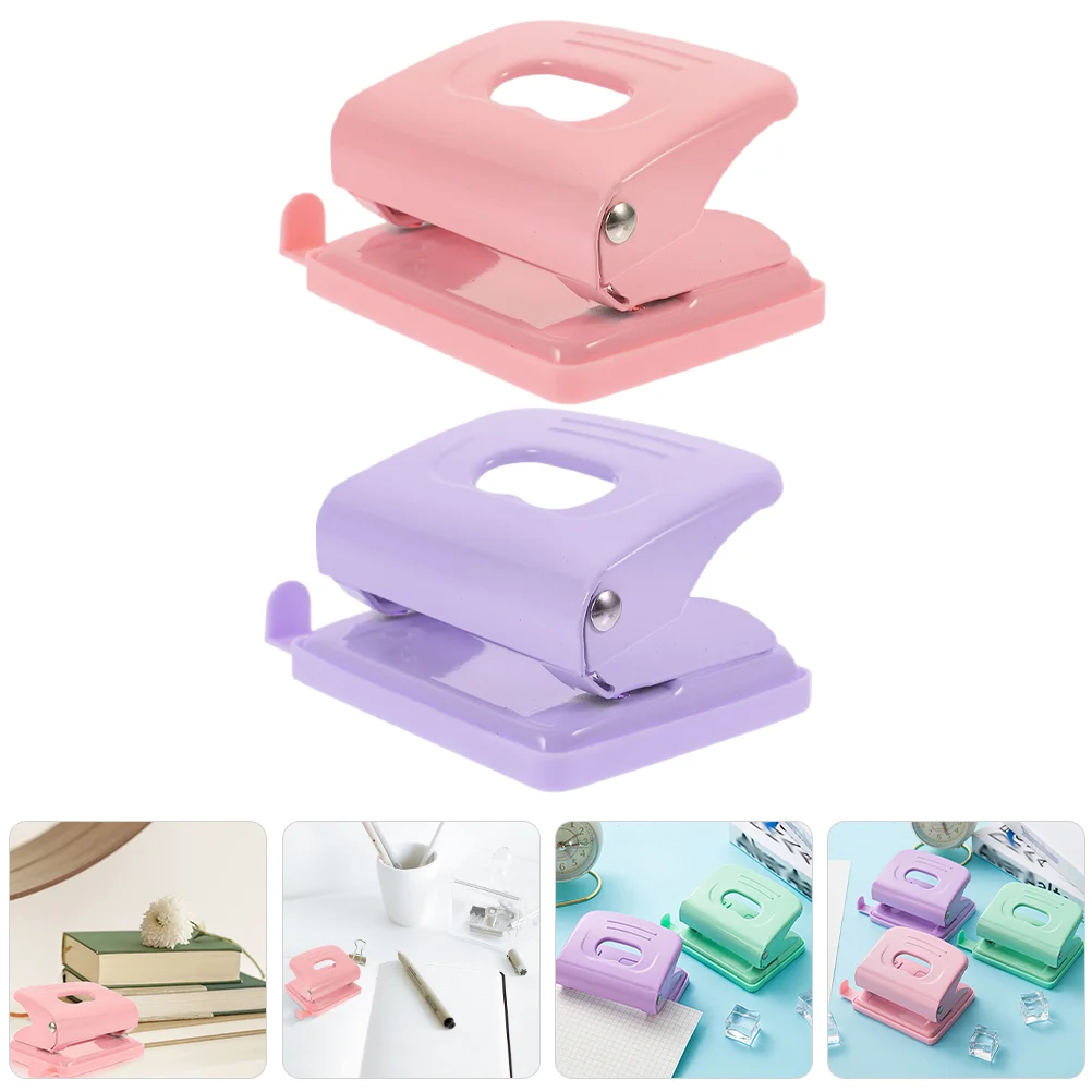 

2 Pcs Rose Gold Stapler Hole Punch Office Loose Leaf Tools Paper Holes Puncher Book Binding Materials Fashion Manual Adjustable