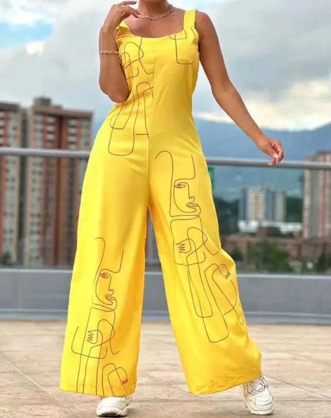 Women's jumpsuit 2023 Summer Fashion Daily Figure Print Thick Shoulder Strap Women's Elegant Loose Wide Leg Jumpsuit
Women's jumpsuit 2023 Summer Fashion Daily Figure Print Thick Shoulder Strap Women's Elegant Loose Wide Leg Jumpsuit