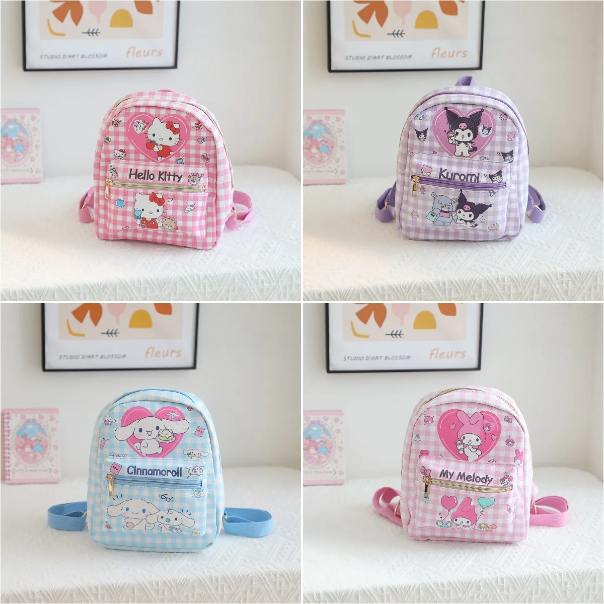 

Hello Kitty Melody Kulomi Backpack College Y2k Bag Melody Cinnamoroll Student Schoolbag Anime Peripherals Girls School Bag