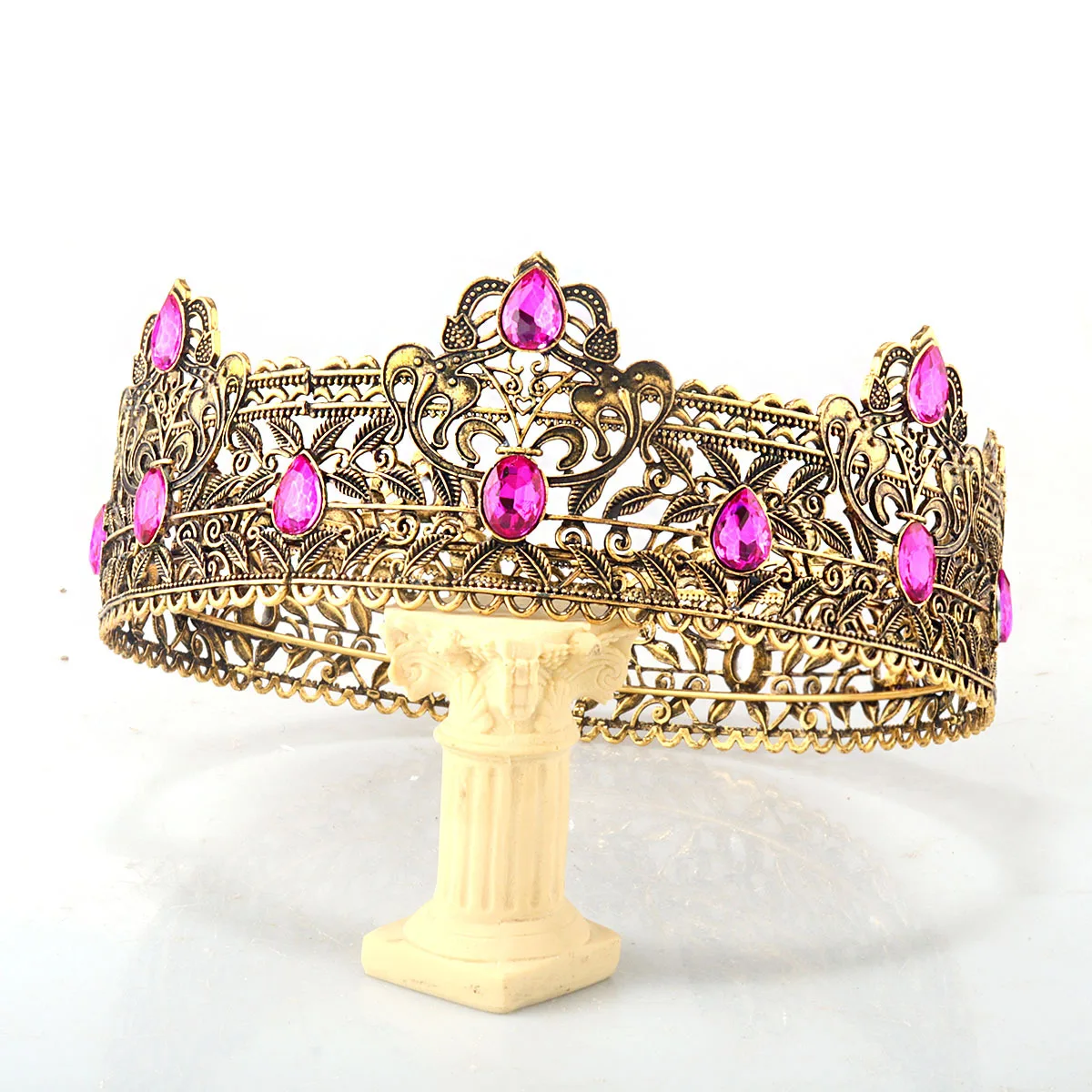 

Baroque King Crown Men Black Gold Purple Big Round Tiaras And Crowns Women Vintage Costume Pageant Diadem Prom Hair Accessories