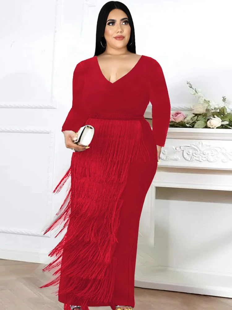 Long Sleeve Dress Plus Size 4XL Tassels Sexy V Neck High Waist Bodycon Dresses Evening Birthday Cocktail Fringe Party Gowns
Long Sleeve Dress Plus Size 4XL Tassels Sexy V Neck High Waist Bodycon Dresses Evening Birthday Cocktail Fringe Party Gowns