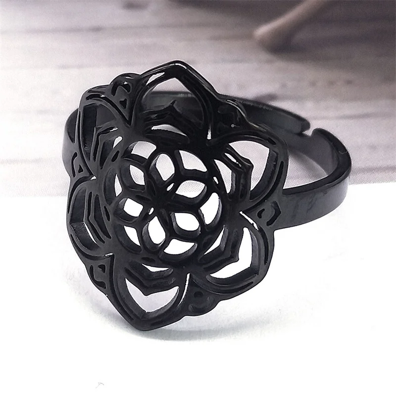 

Creative Adjustable Goth Flower of Life Ring Women Stainless Steel Sacred Geometry Finger Rings Fashion Jewelry Lover Gift R21