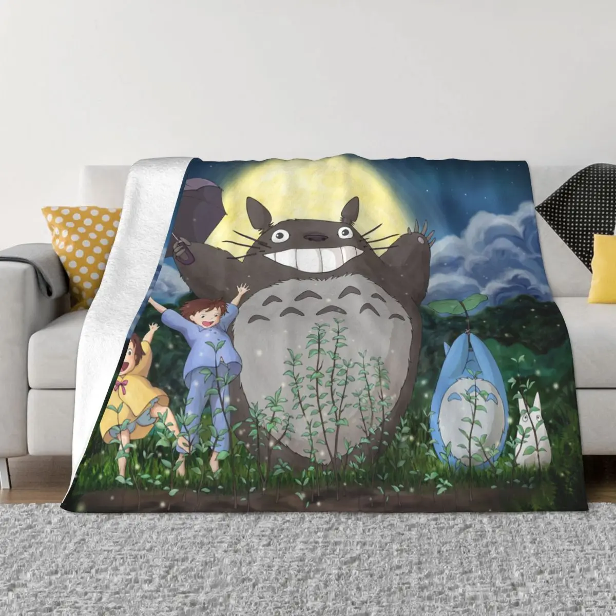 

My Neighbor Totoro Knitted Blankets Fleece Japanese Anime Mei Satsuki Super Warm Throw Blankets for Bedroom Sofa Bed Rug