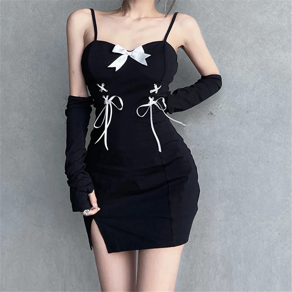 Dress Gothic Retro Women Darkness Fashion Tie And Split Suspender Dress With Sleeves To Show Thinness Spring Summer
Dress Gothic Retro Women Darkness Fashion Tie And Split Suspender Dress With Sleeves To Show Thinness Spring Summer