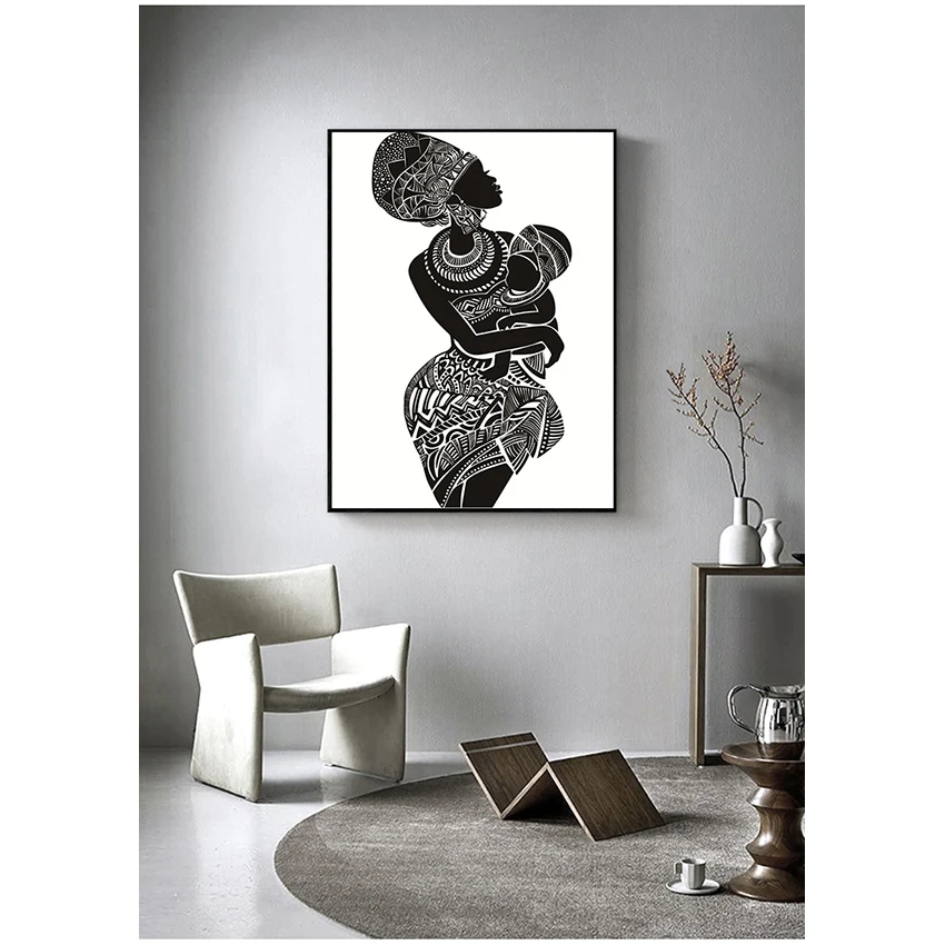 

Африканская женщина с ребенком спальня настенная Картина на холсте Черно-белая Настенная картина плакат печать домашний декор красивый