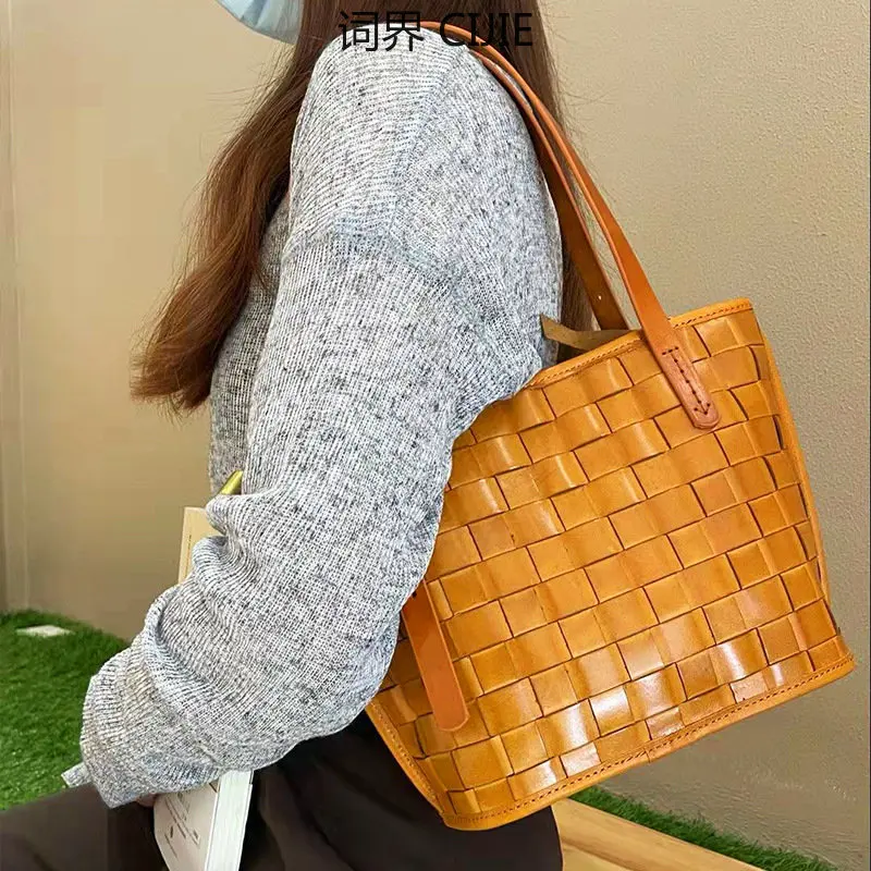 CIJIE Retro Minority Cowhide Handmade Leather Woven Bag Tote Bag Women's Handbag Shoulder Bag
CIJIE Retro Minority Cowhide Handmade Leather Woven Bag Tote Bag Women's Handbag Shoulder Bag