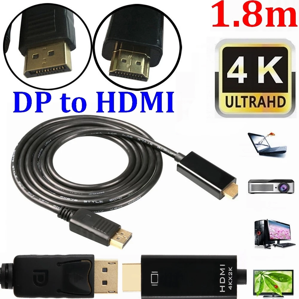 1 8 м 6 футов 3 10 4K DP DisplayPort к HDMI штекер-HDMI штекер адаптер Коннектор 1080p для Lenovo HP Dell HDTV